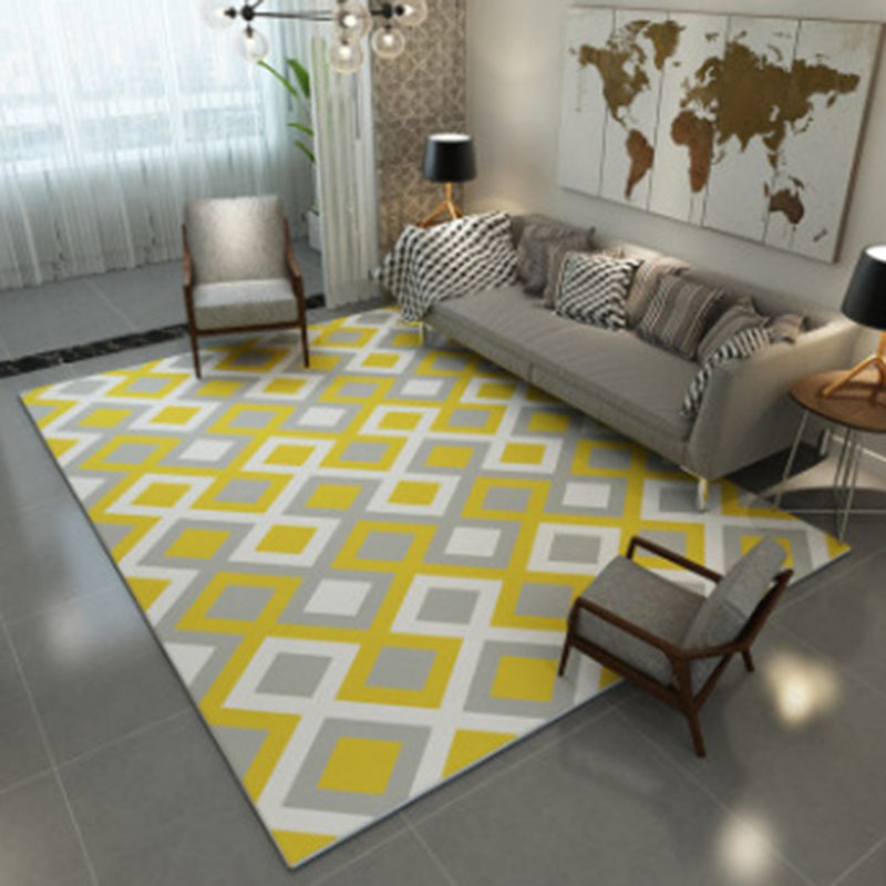 Yellow Modern Area Carpet Geometric Pattern Polyester Area Rug Stain Resistant Rug for Home Decor