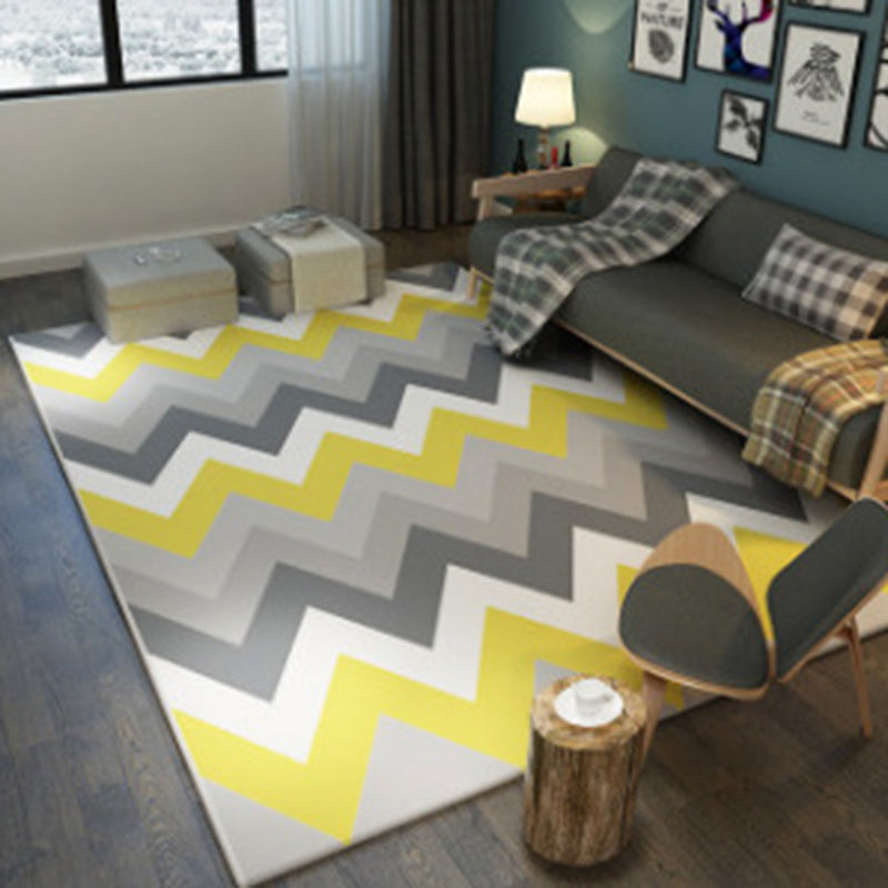Yellow Modern Area Carpet Geometric Pattern Polyester Area Rug Stain Resistant Rug for Home Decor