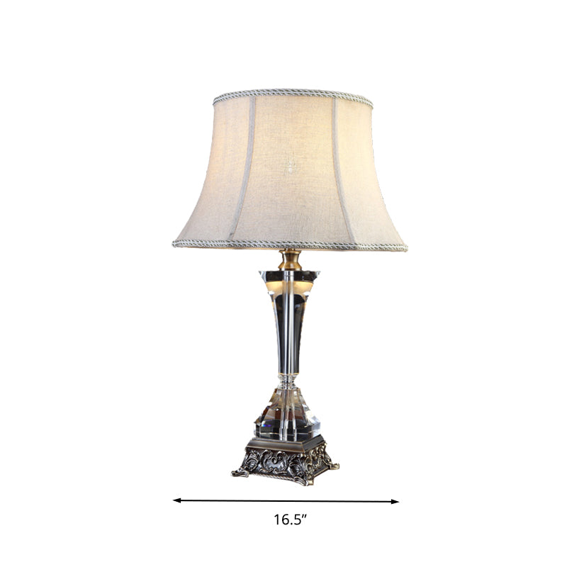 Crema grigio tavolino conico a conico leggero tessuto in campagna 1 camera da letto leggera lampada da comodino con base di cristallo