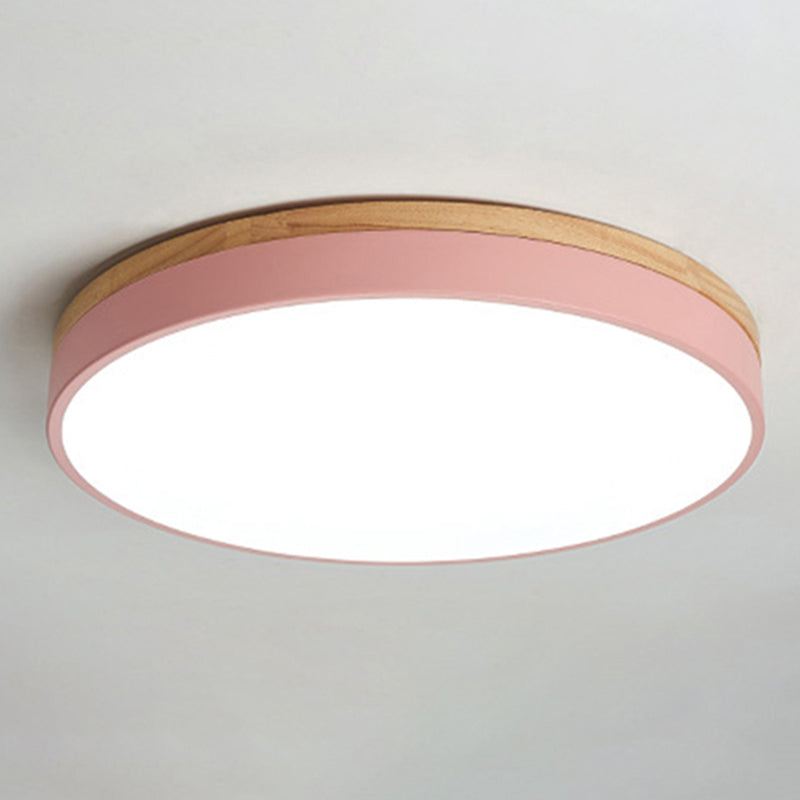 Macaron Modern Flush Mount Ceiling Light Fixtures with Wood Art for Bedroom