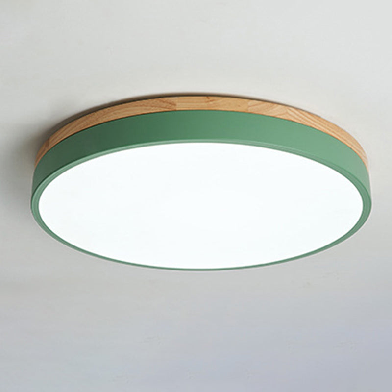 Macaron Modern Flush Mount Ceiling Light Fixtures with Wood Art for Bedroom