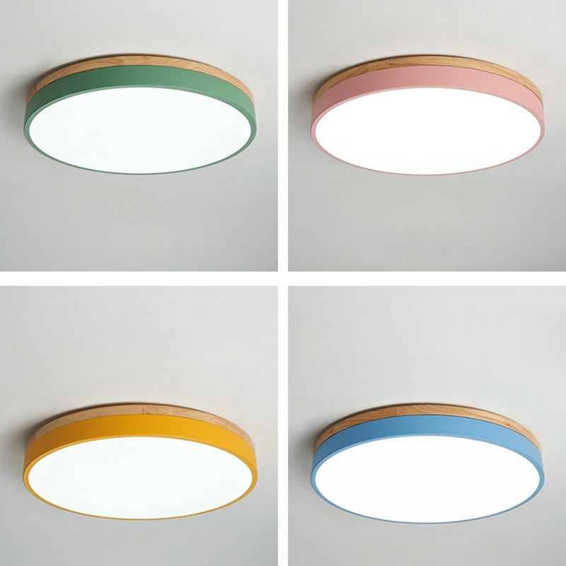 Macaron Modern Flush Mount Ceiling Light Fixtures with Wood Art for Bedroom