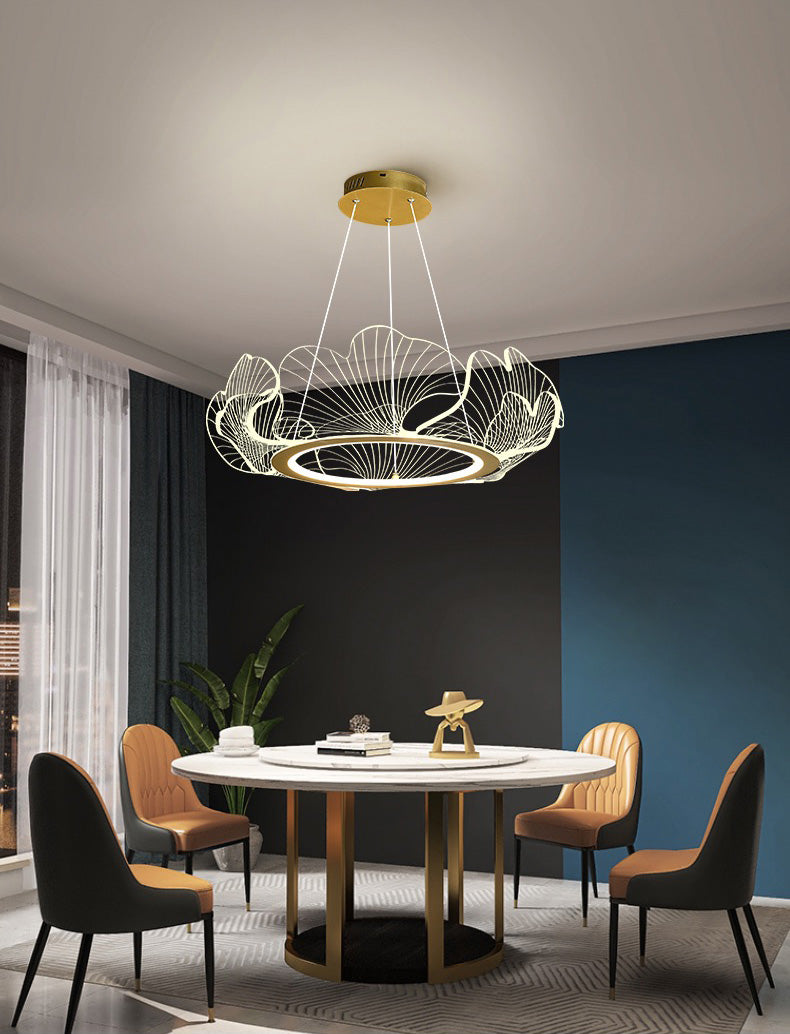 Luz de suspensión de anillo de oro de lámpara de araña de araña moderna para dormitorio de sala de estar