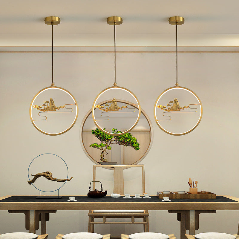 Contemporary Gold Simplicity Line Design LED Pendant Lamp for Bar Study Room