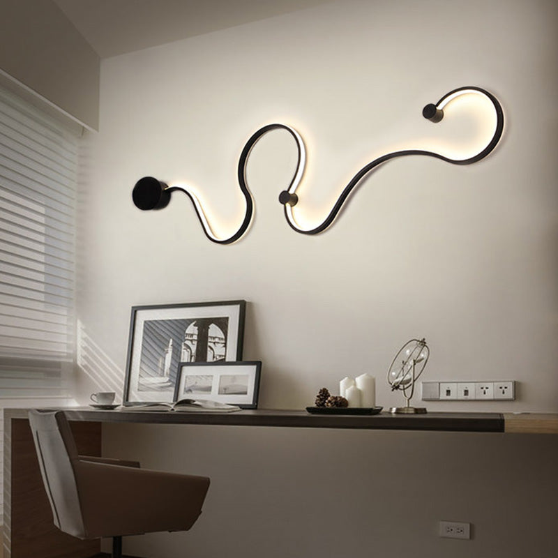 Wavy Wall Mounted Lighting Simple Style LED Bedroom Sconce Light Fixture in Black