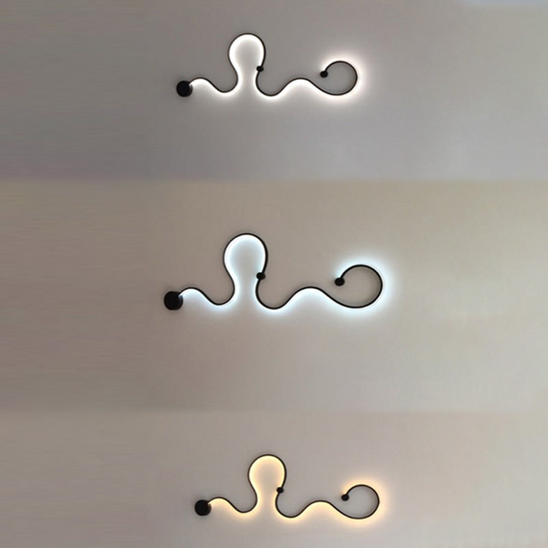 Wavy Wall Mounted Lighting Simple Style LED Bedroom Sconce Light Fixture in Black