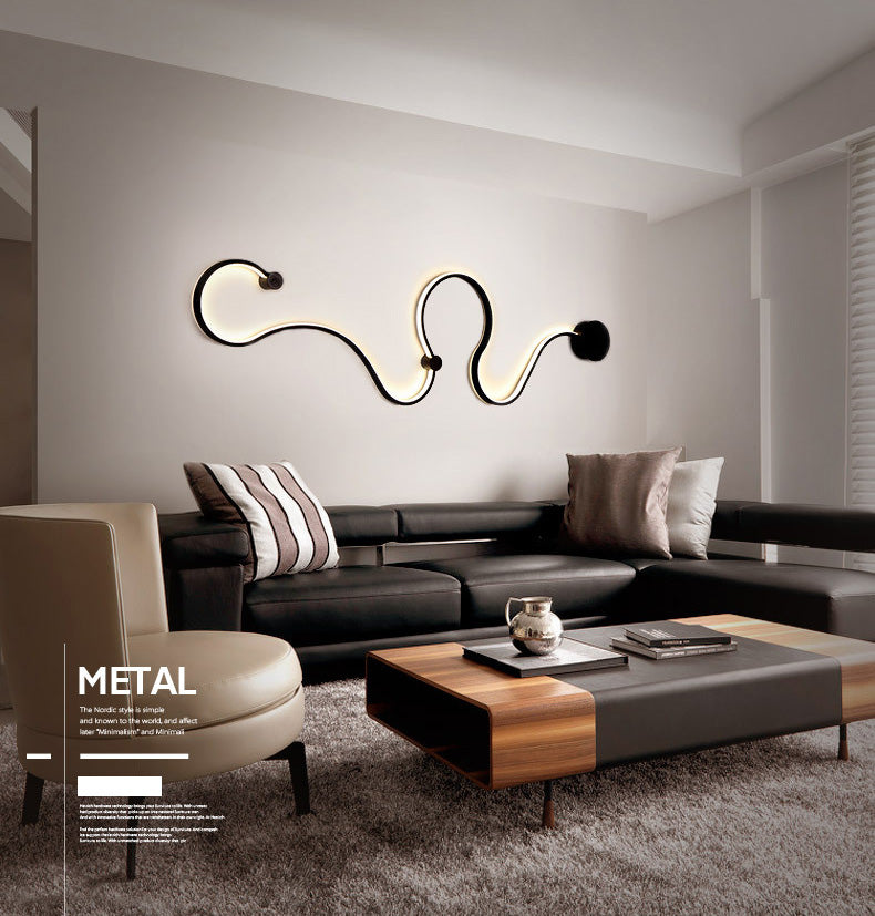 Wavy Wall Mounted Lighting Simple Style LED Bedroom Sconce Light Fixture in Black