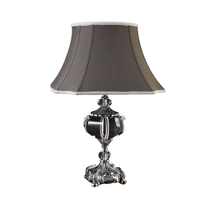 Fabric Grey Night Light Flared Single Head Traditionalism Nightstand Lamp with Crystal Base