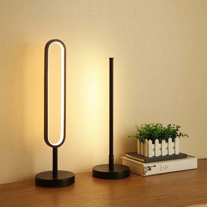 Lámpara de mesa geométrica minimalista Metal Bedside Led Nightsand Light in Black