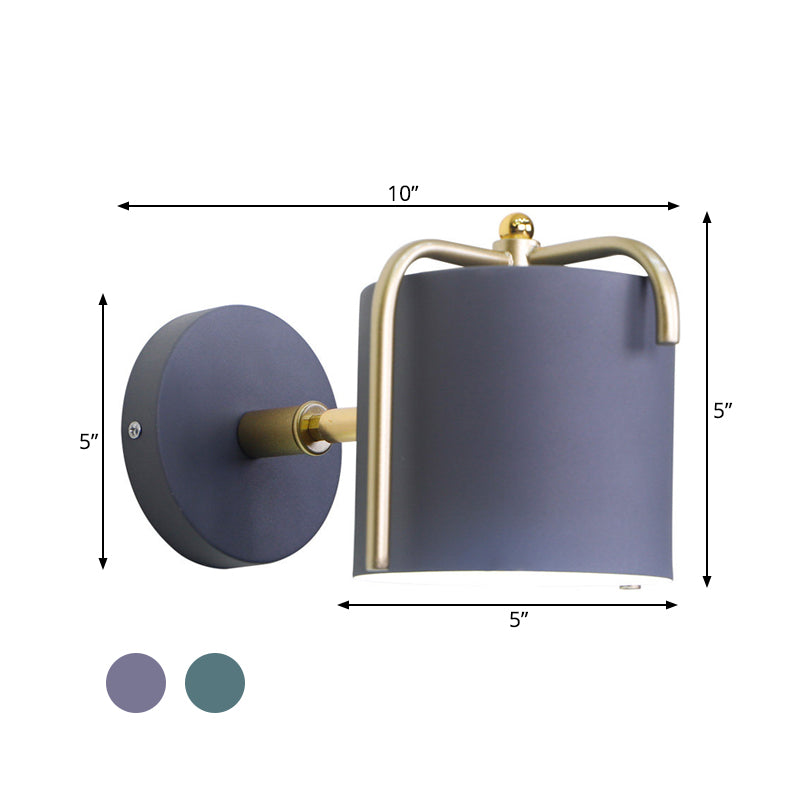 1 Head Bedroom Wall Lighting Contemporary Green/Grey Sconce Light Fixture with Tube Metal Shade