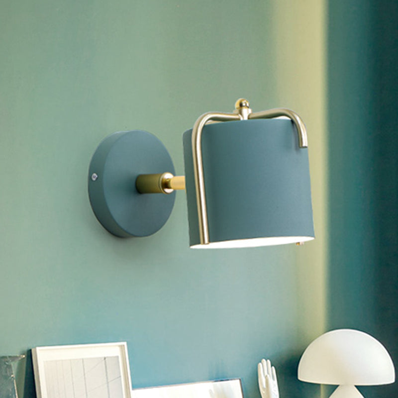 1 Head Bedroom Wall Lighting Contemporary Green/Grey Sconce Light Fixture with Tube Metal Shade