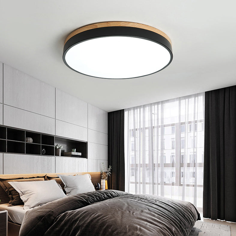 Macaron Modern Flush Mount Ceiling Light Fixtures with Wood Art for Bedroom