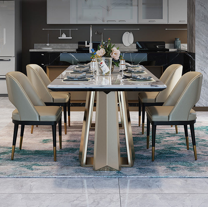 Minimalist Style Marble Dining Set with Traditional Height Table and Double Pedestal Base