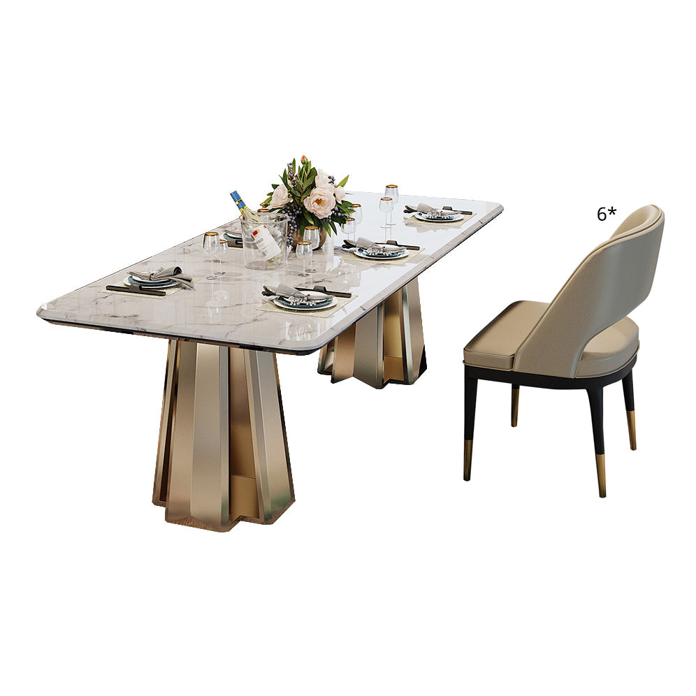 Minimalist Style Marble Dining Set with Traditional Height Table and Double Pedestal Base