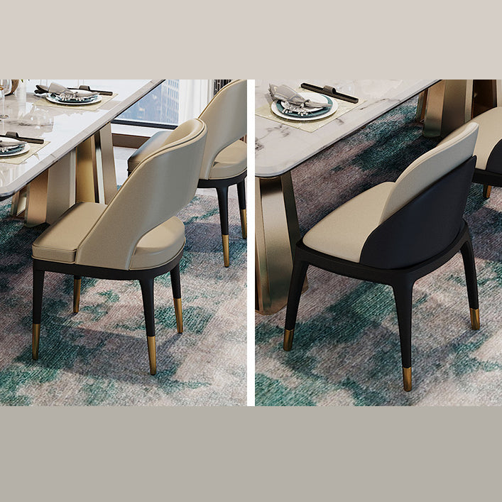 Minimalist Style Marble Dining Set with Traditional Height Table and Double Pedestal Base