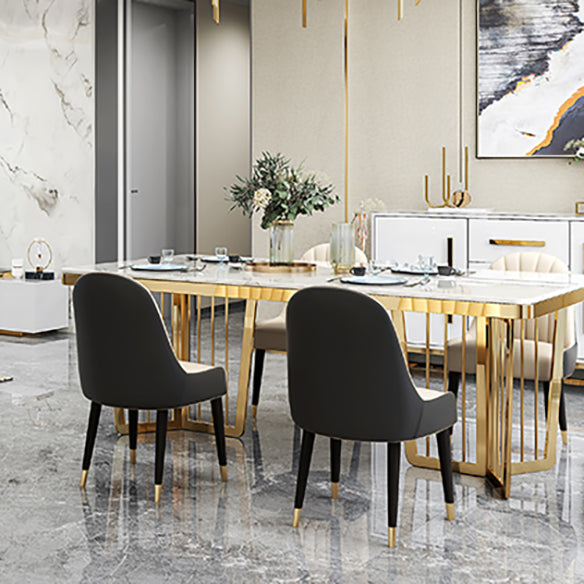 Minimalist Style Sintered Stone Dining Table with Fixed Table and Double Pedestal Base