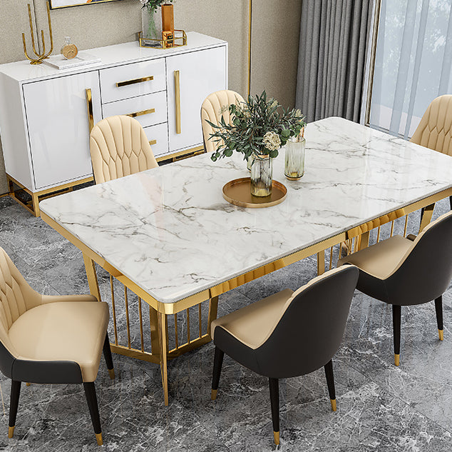 Minimalist Style Sintered Stone Dining Table with Fixed Table and Double Pedestal Base