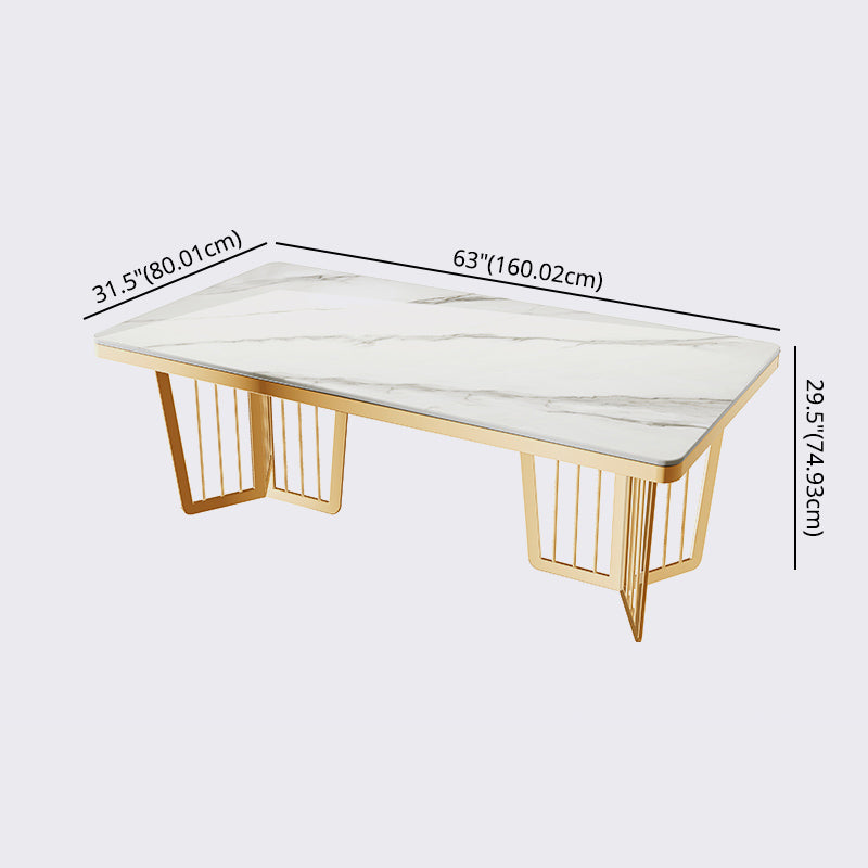 Minimalist Style Sintered Stone Dining Table with Fixed Table and Double Pedestal Base