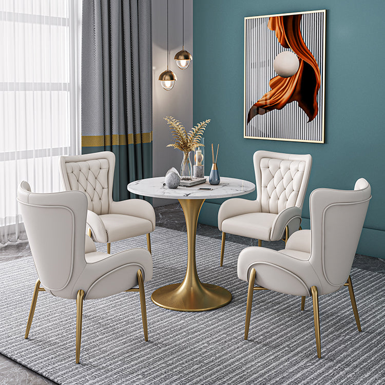 Sintered Stone Scandinavian Dining Room Table Set with Round Table and Metal Base Dinette Set