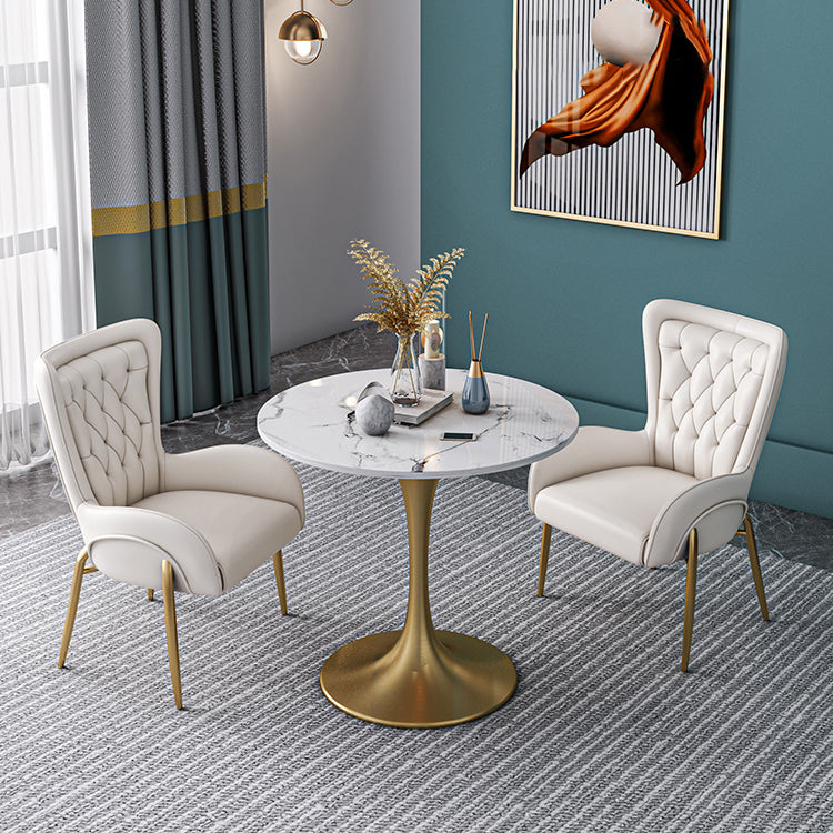 Sintered Stone Scandinavian Dining Room Table Set with Round Table and Metal Base Dinette Set