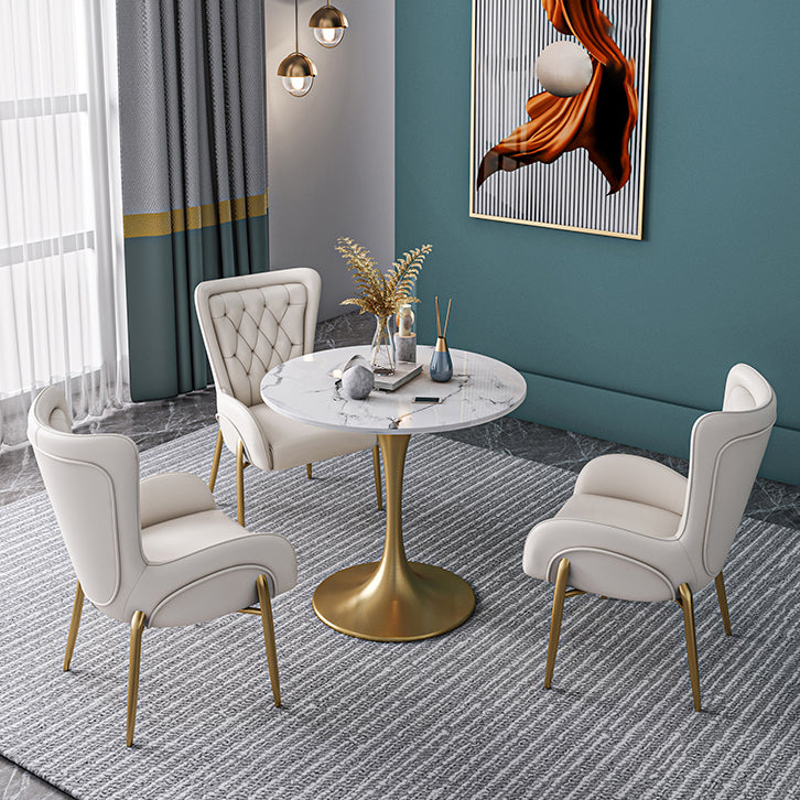 Sintered Stone Scandinavian Dining Room Table Set with Round Table and Metal Base Dinette Set