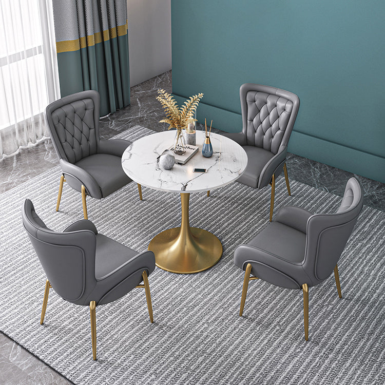 Sintered Stone Scandinavian Dining Room Table Set with Round Table and Metal Base Dinette Set