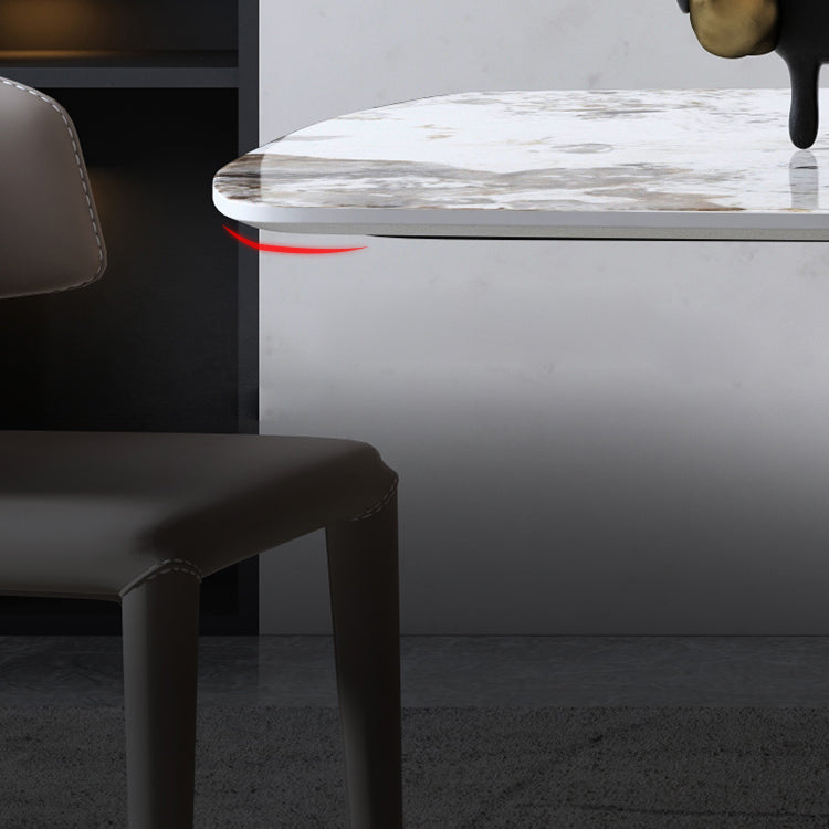 Minimalistischer Stil Sintered Stone Esstisch mit weißem festem Tisch und Sockelbasis für den Heimgebrauch