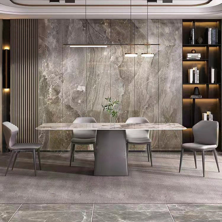 Minimalist Style Dining Table with White Fixed Table and Pedestal Base for Home Use