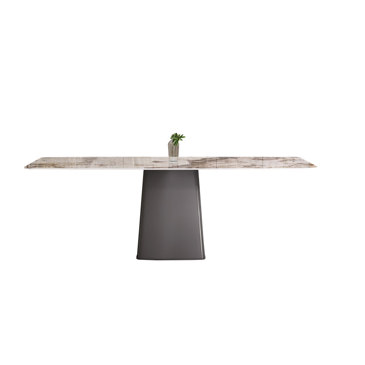 Minimalist Style Dining Table with White Fixed Table and Pedestal Base for Home Use