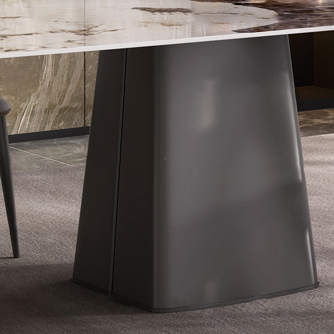 Minimalist Style Dining Table with White Fixed Table and Pedestal Base for Home Use