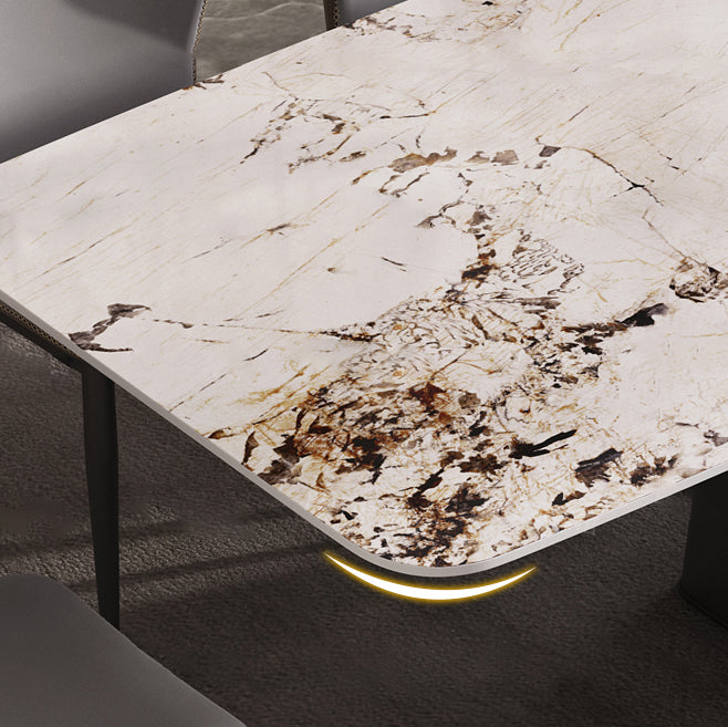 Minimalist Style Dining Table with White Fixed Table and Pedestal Base for Home Use