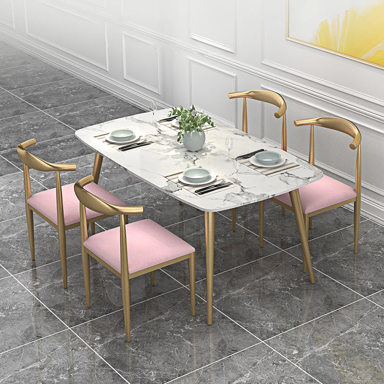 Sintered Stone Scandinavian Dining Room Set with Rectangle Table and Metal Base Dining Set