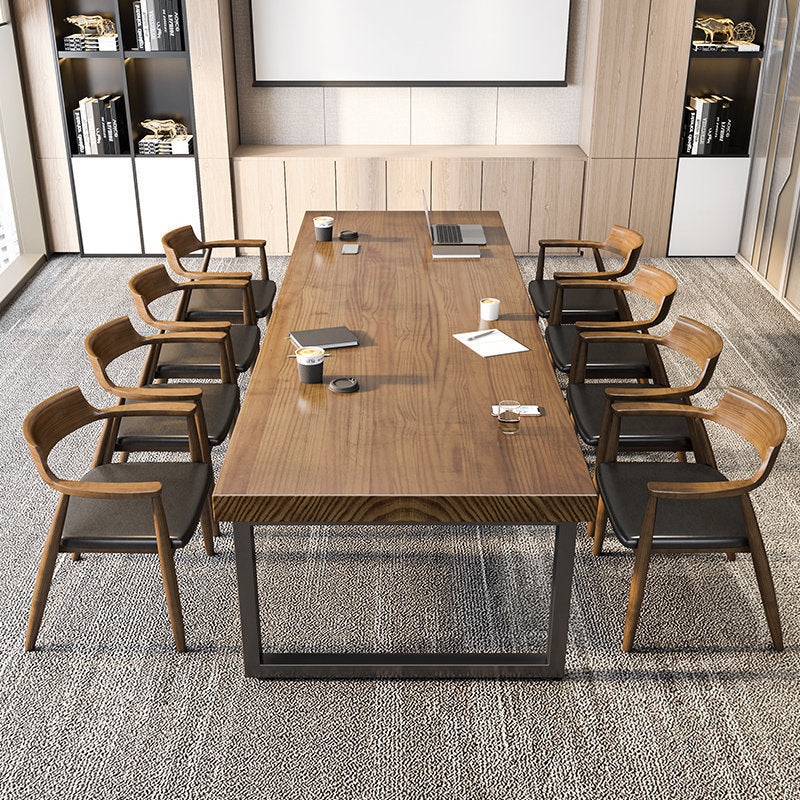 Industrial Solid Wood Dining Room Set with Rectangle Table and Metal Base Dining Table Furniture