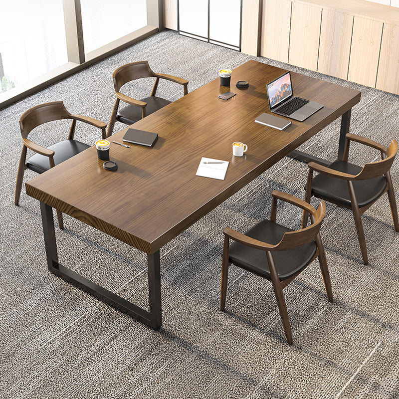 Industrial Solid Wood Dining Room Set with Rectangle Table and Metal Base Dining Table Furniture