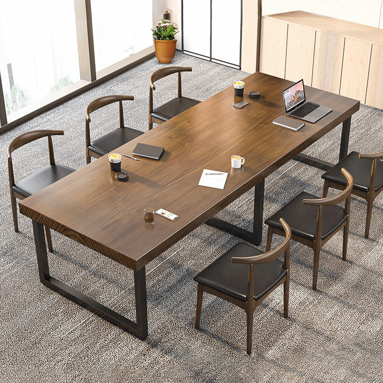 Industrial Solid Wood Dining Room Set with Rectangle Table and Metal Base Dining Table Furniture