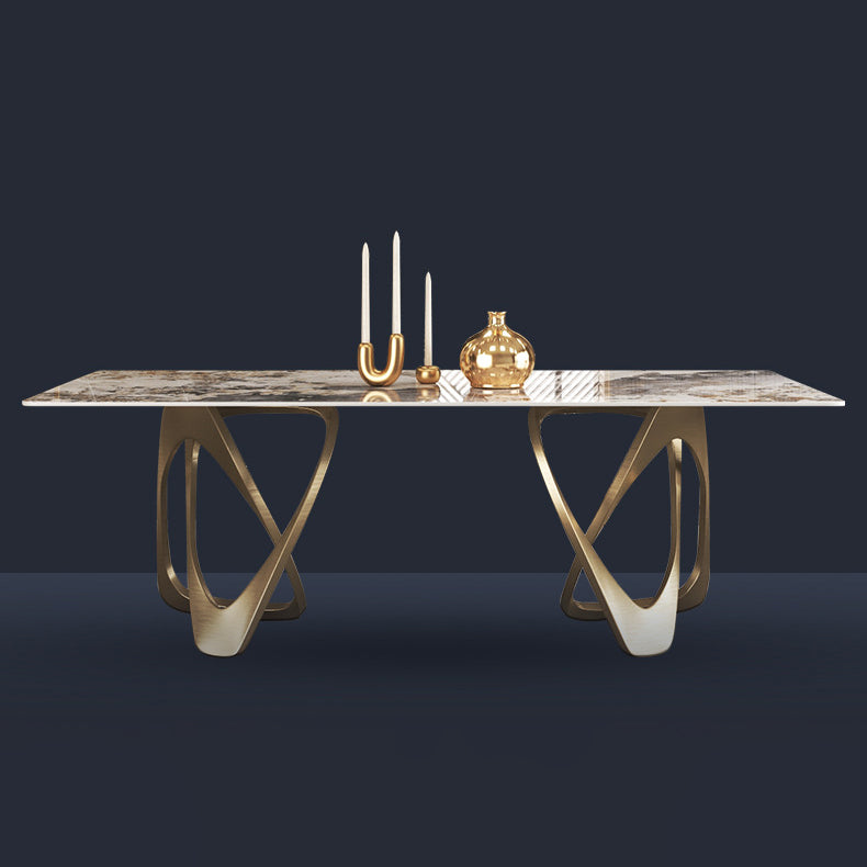 Modern Sintered Stone Dining Room Set with Rectangle Table and Gold Legs Formal Dining Set