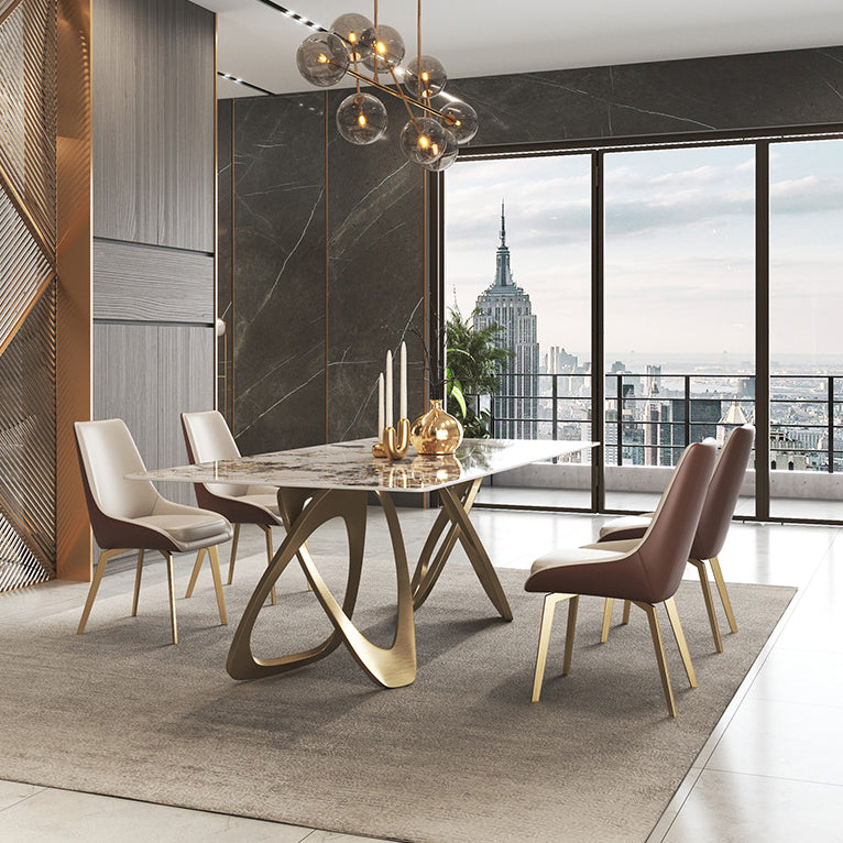 Modern Sintered Stone Dining Room Set with Rectangle Table and Gold Legs Formal Dining Set