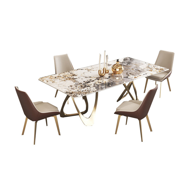 Modern Sintered Stone Dining Room Set with Rectangle Table and Gold Legs Formal Dining Set