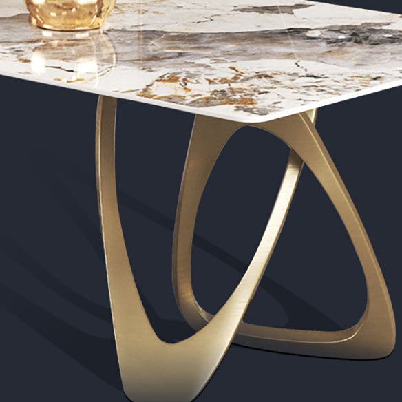 Modern Sintered Stone Dining Room Set with Rectangle Table and Gold Legs Formal Dining Set