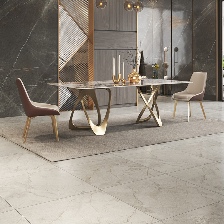 Modern Sintered Stone Dining Room Set with Rectangle Table and Gold Legs Formal Dining Set