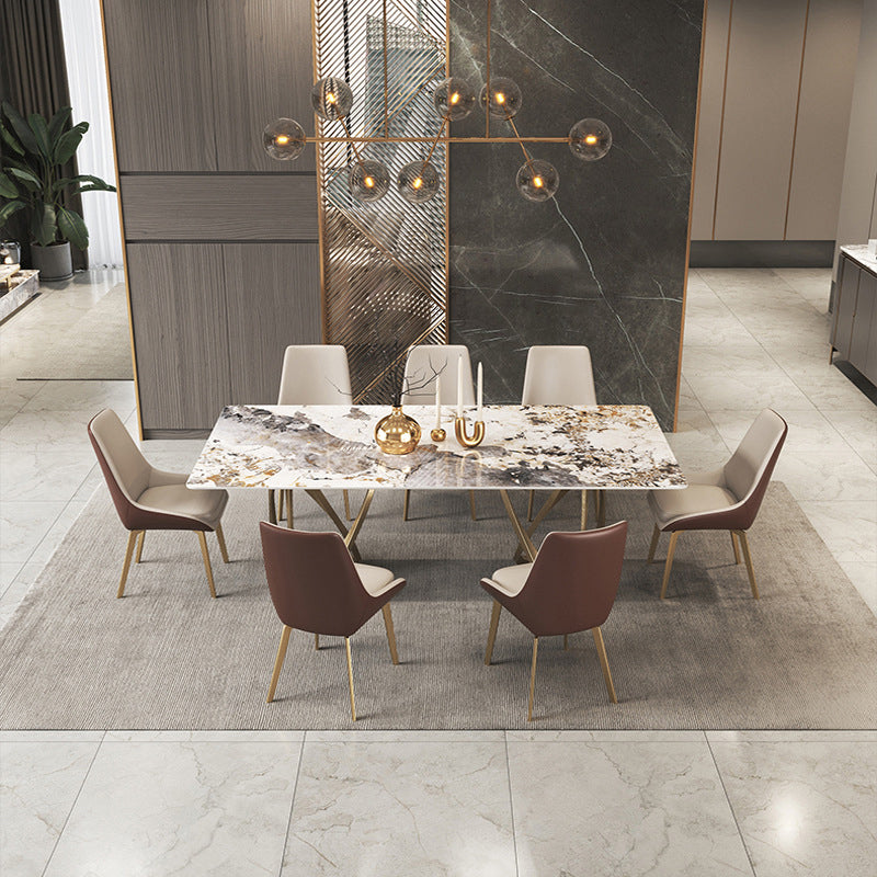 Modern Sintered Stone Dining Room Set with Rectangle Table and Gold Legs Formal Dining Set