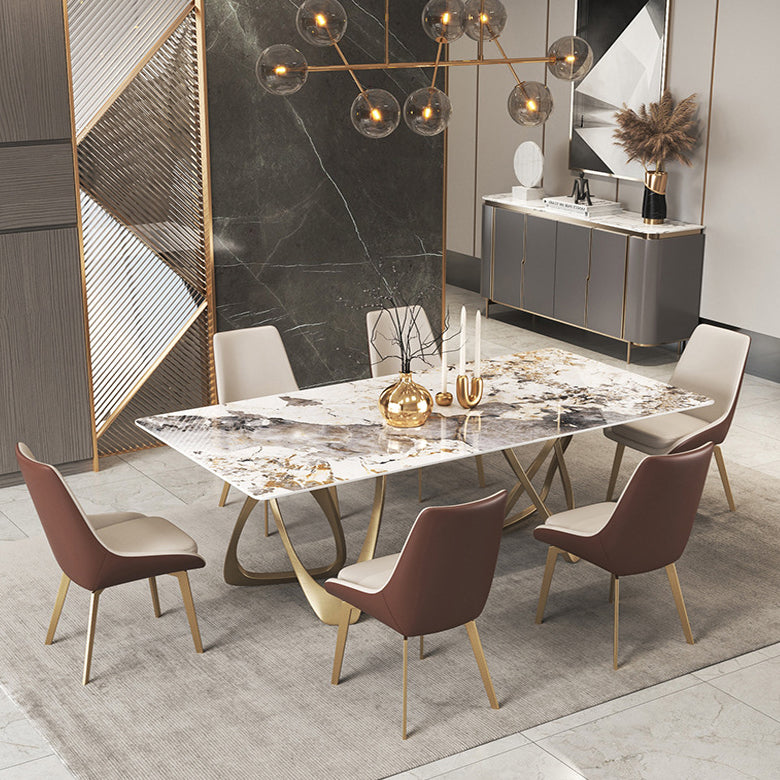 Modern Sintered Stone Dining Room Set with Rectangle Table and Gold Legs Formal Dining Set