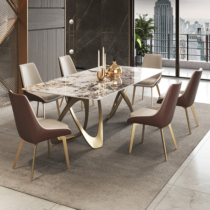 Modern Sintered Stone Dining Room Set with Rectangle Table and Gold Legs Formal Dining Set