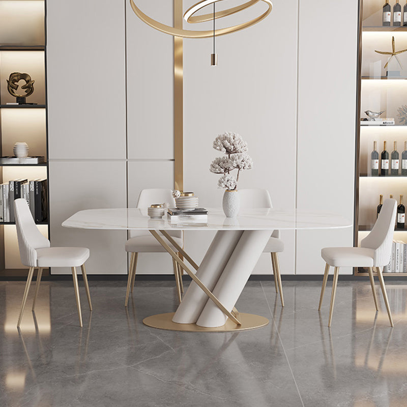 Modern Kitchen Dining Room Set Standard Height with Sintered Stone Top and Pedestal Base Table Set