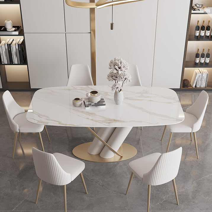 Modern Kitchen Dining Room Set Standard Height with Sintered Stone Top and Pedestal Base Table Set