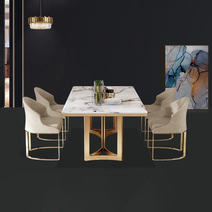 Glam Sintered Stone Dining Table Set with Double Pedestal Base Dining Furniture