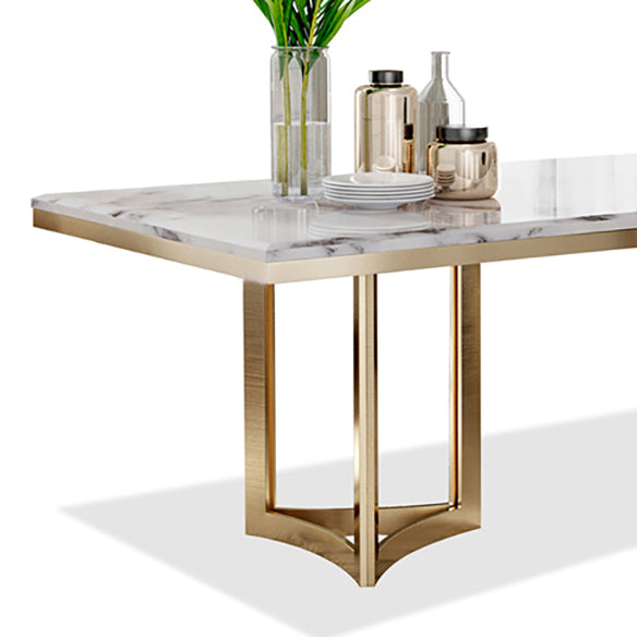 Glam Sintered Stone Dining Table Set with Double Pedestal Base Dining Furniture