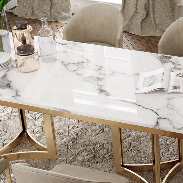 Glam Sintered Stone Dining Table Set with Double Pedestal Base Dining Furniture