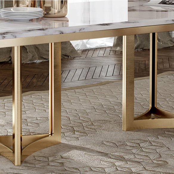 Glam Sintered Stone Dining Table Set with Double Pedestal Base Dining Furniture