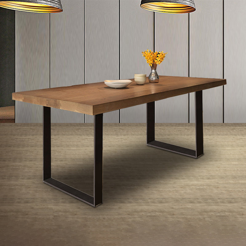 Modern Style Fixed Solid Wood Dining Room Table with 2 Black Metal Legs Kitchen Set